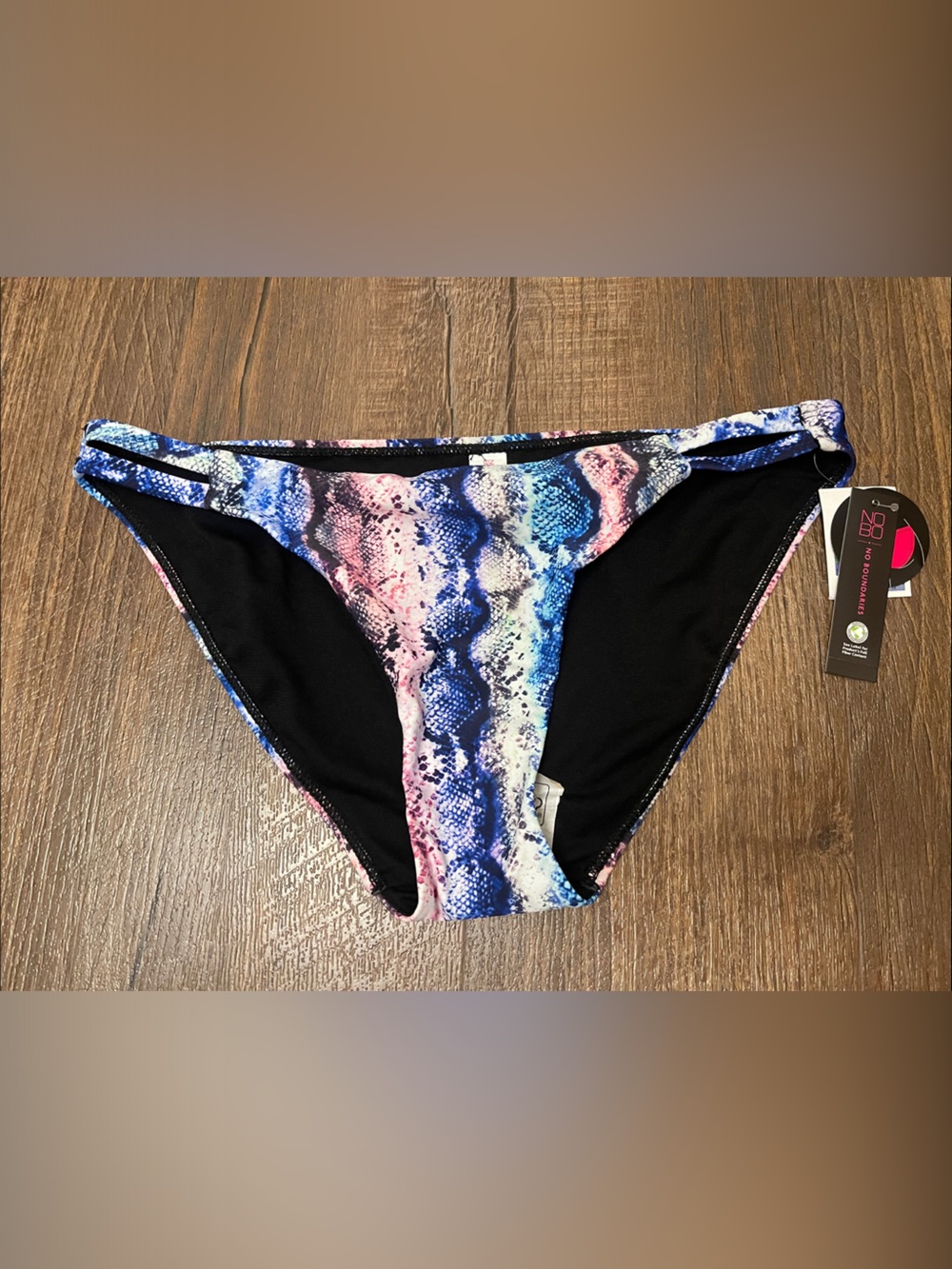 No Boundaries Blue and Pink Snake-Print Bikini Bottom